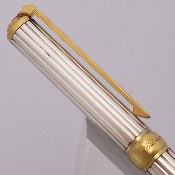 S T Dupont Gatsby Ballpoint Pen - Silver Lined, Gold Trim